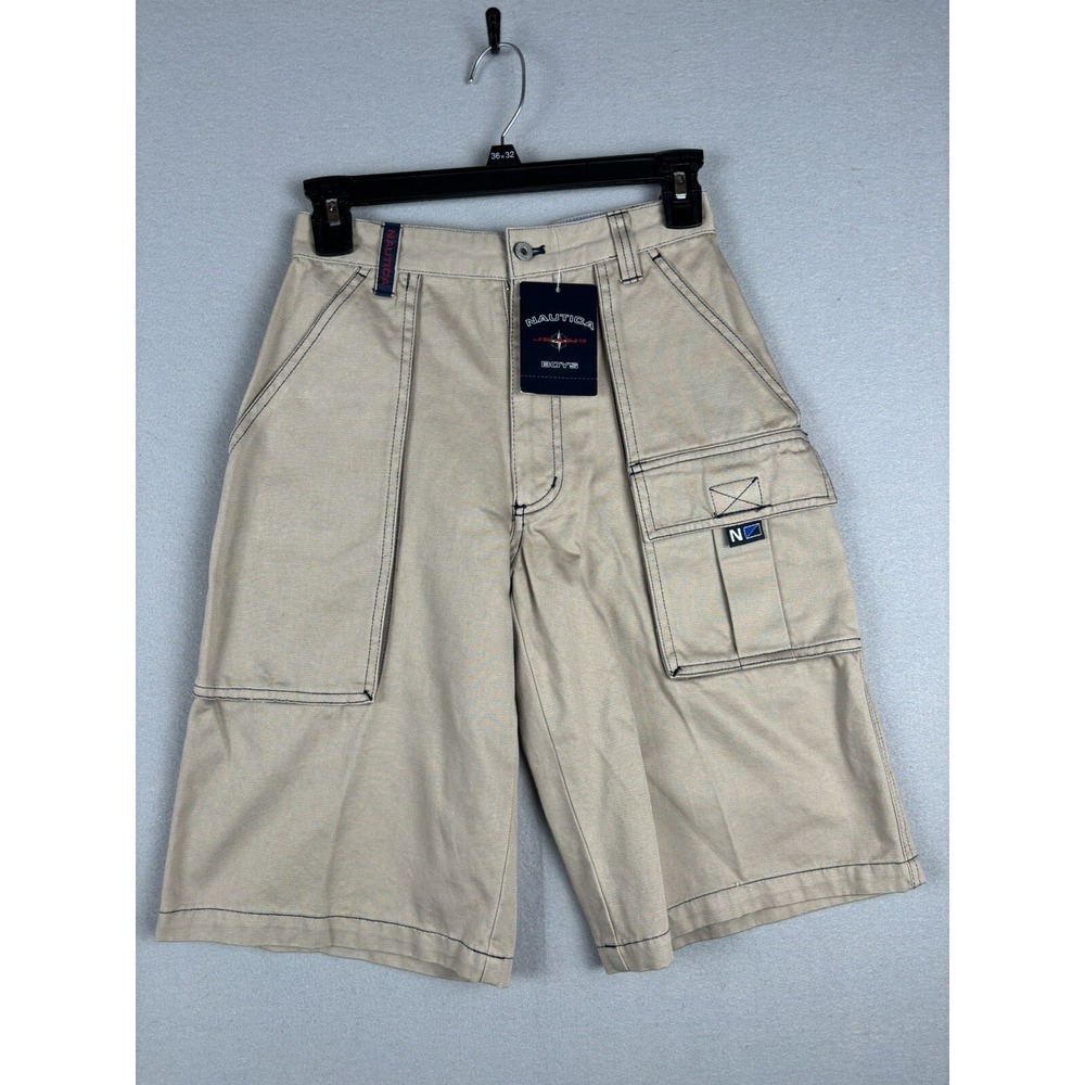 Nautica Shorts Youth 25 Beige Cargo 90s Sailing Logo Pockets Vintage 2580